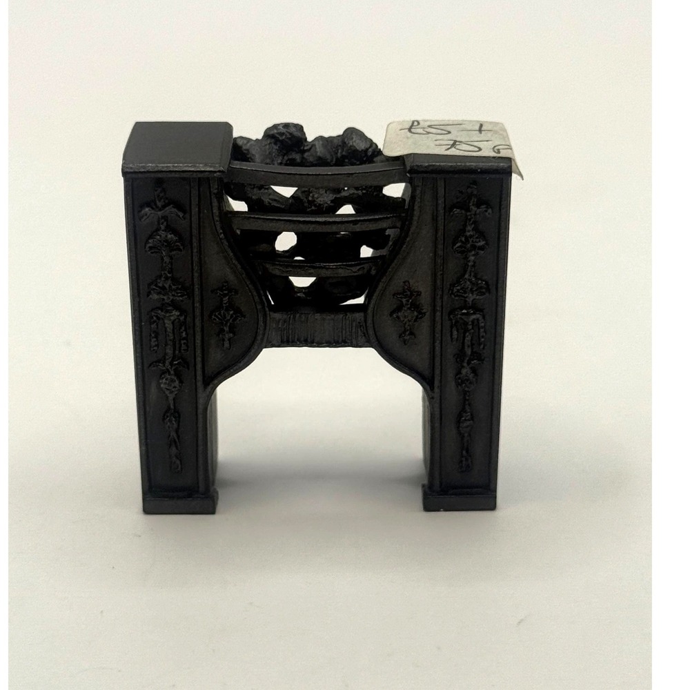 Vintage Dollhouse Fireplace Artisan Signed Black Cast Iron Style 1:12‎ Scale